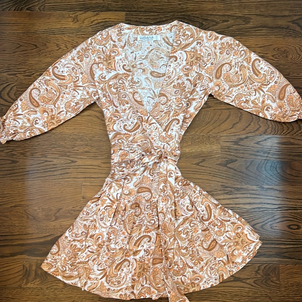 Lusana Linen Wrap Dress Size Small